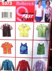 5373 BUTTERICK 9 SO EZ SS-LS SHIRTS, TANK TOP PATTERN  6-10, 12-16